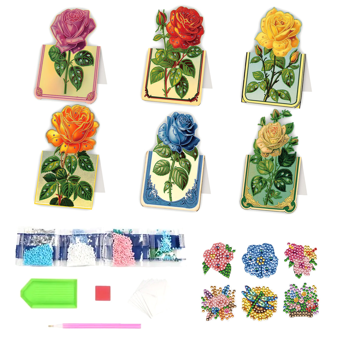 6pcs Rose Diamond Painting Greeting Cards Handmade Diamond Art Cards for Adults