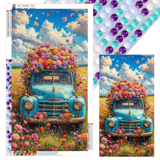 Diamond Painting - Full Round - Flowers On The Car (40*70CM)