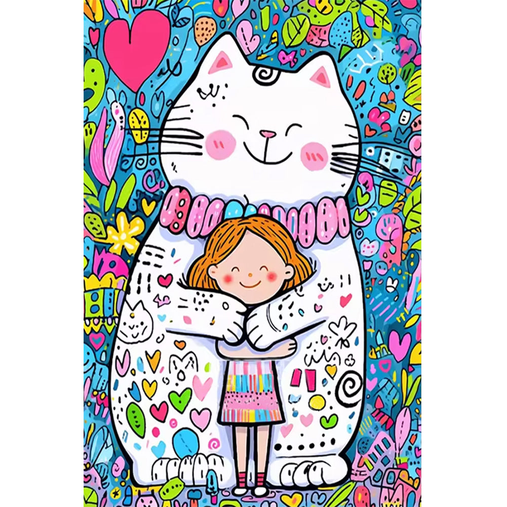 Diamond Painting - Full Round - White Cat Girl (40*60CM)
