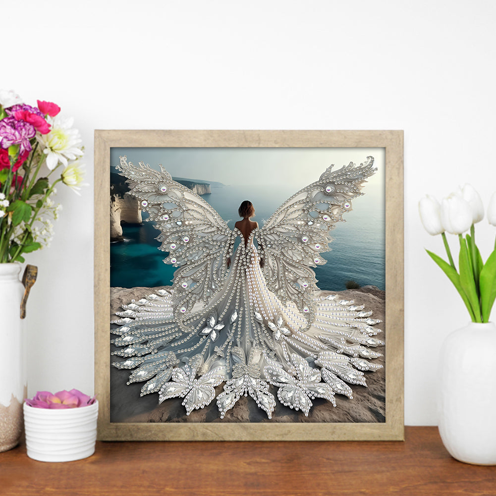 Diamond Painting - Partial Special Shaped - Angel Wings Girl (30*30CM)