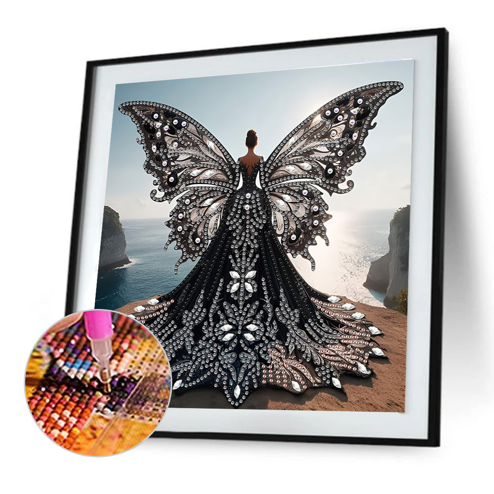 Diamond Painting - Partial Special Shaped - Angel Wings Girl (30*30CM)