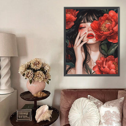 AB Diamond Painting - Full Round - Brunette Girl With Flowers (40*50CM)