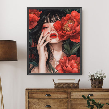 AB Diamond Painting - Full Round - Brunette Girl With Flowers (40*50CM)