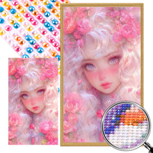Load image into Gallery viewer, AB Diamond Painting - Full Round - White-Haired Girl And Pink Flowers (40*70CM)
