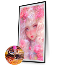 Load image into Gallery viewer, AB Diamond Painting - Full Round - White-Haired Girl And Pink Flowers (40*70CM)
