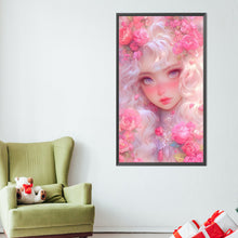 Load image into Gallery viewer, AB Diamond Painting - Full Round - White-Haired Girl And Pink Flowers (40*70CM)
