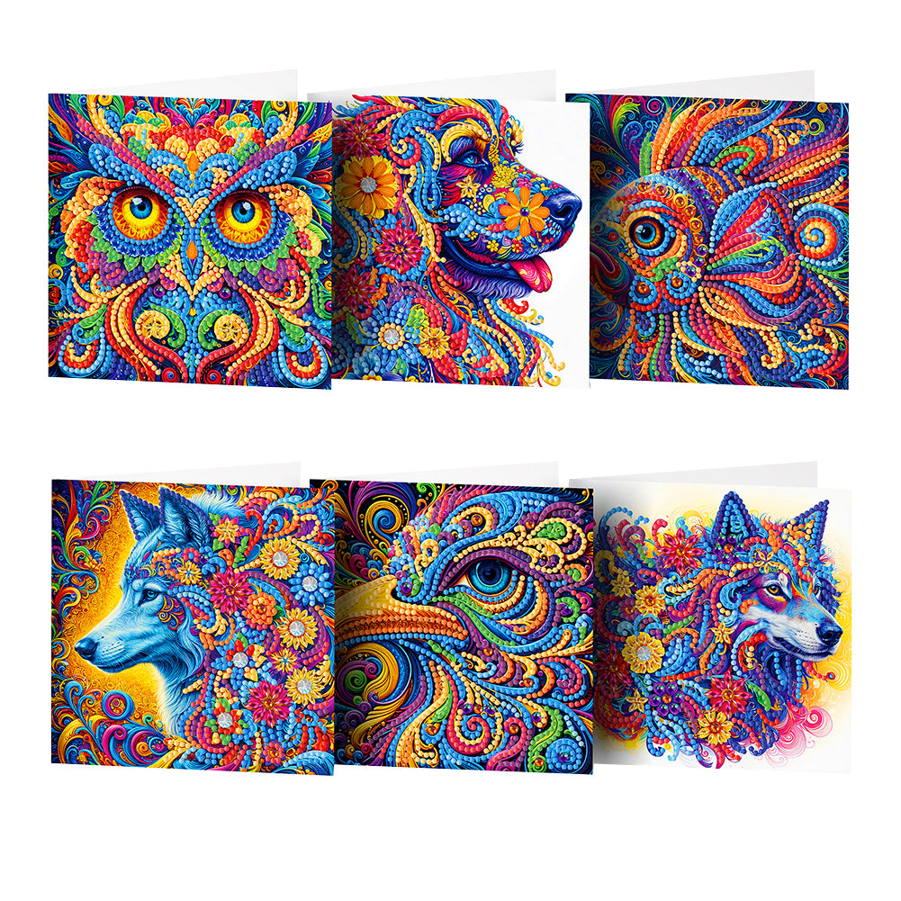 6Pcs Animal Diamond Painting Greeting Card Set for Festivals and Celebrations