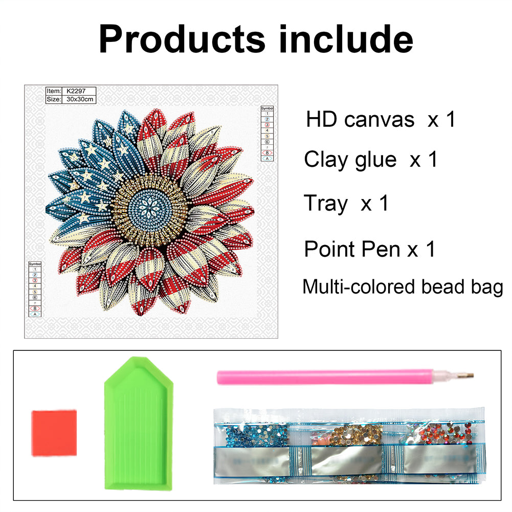Diamond Painting - Partial Special Shaped - Independence Day Flowers (30*30CM)