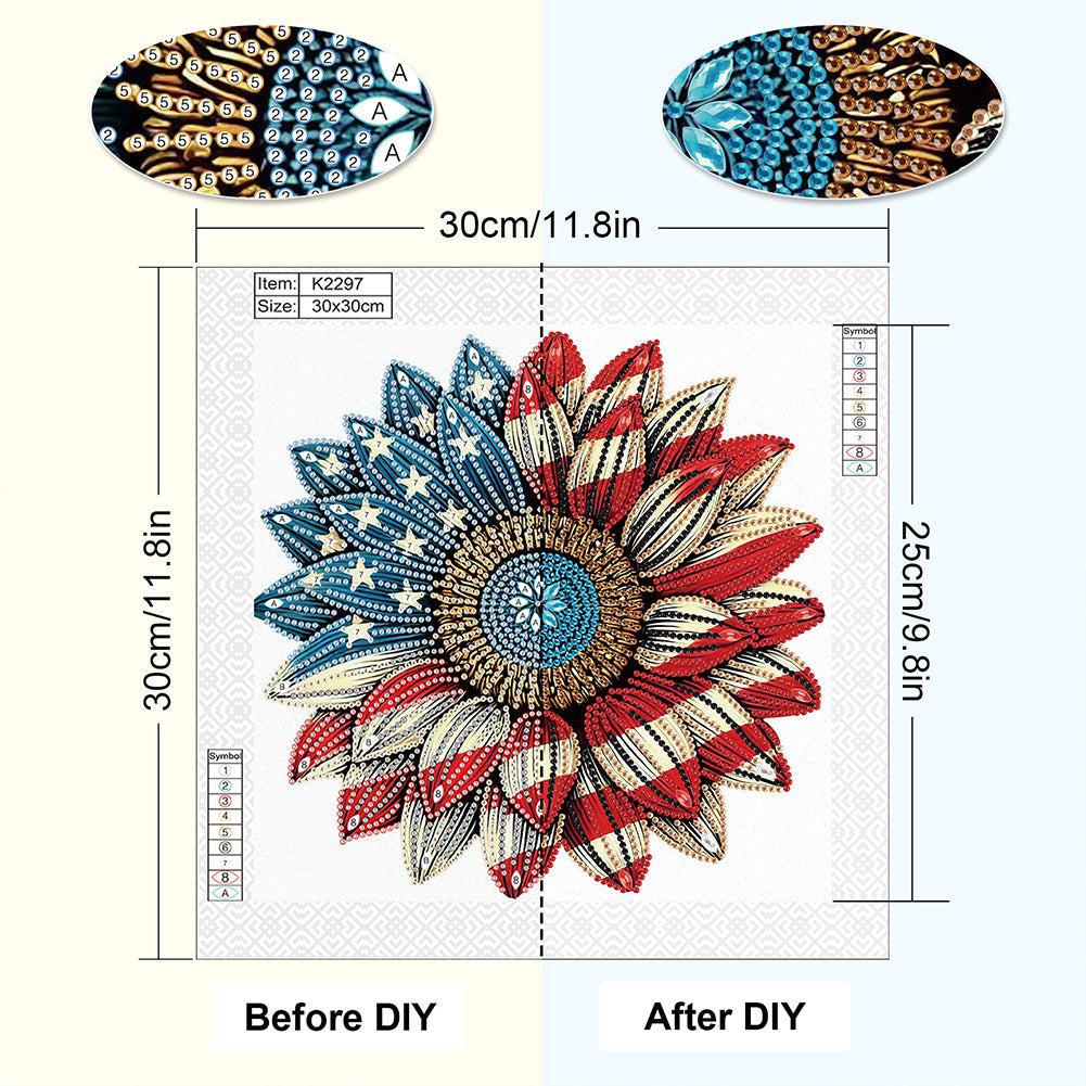 Diamond Painting - Partial Special Shaped - Independence Day Flowers (30*30CM)