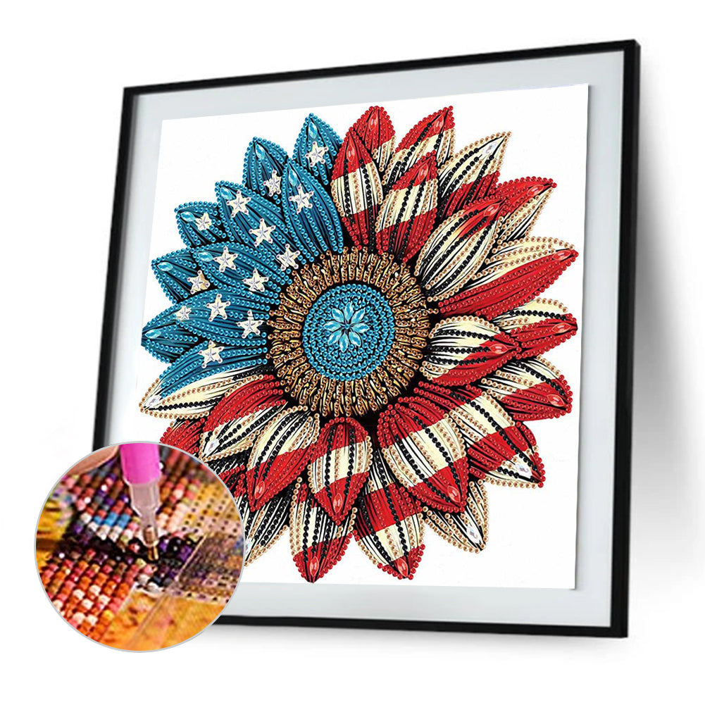 Diamond Painting - Partial Special Shaped - Independence Day Flowers (30*30CM)