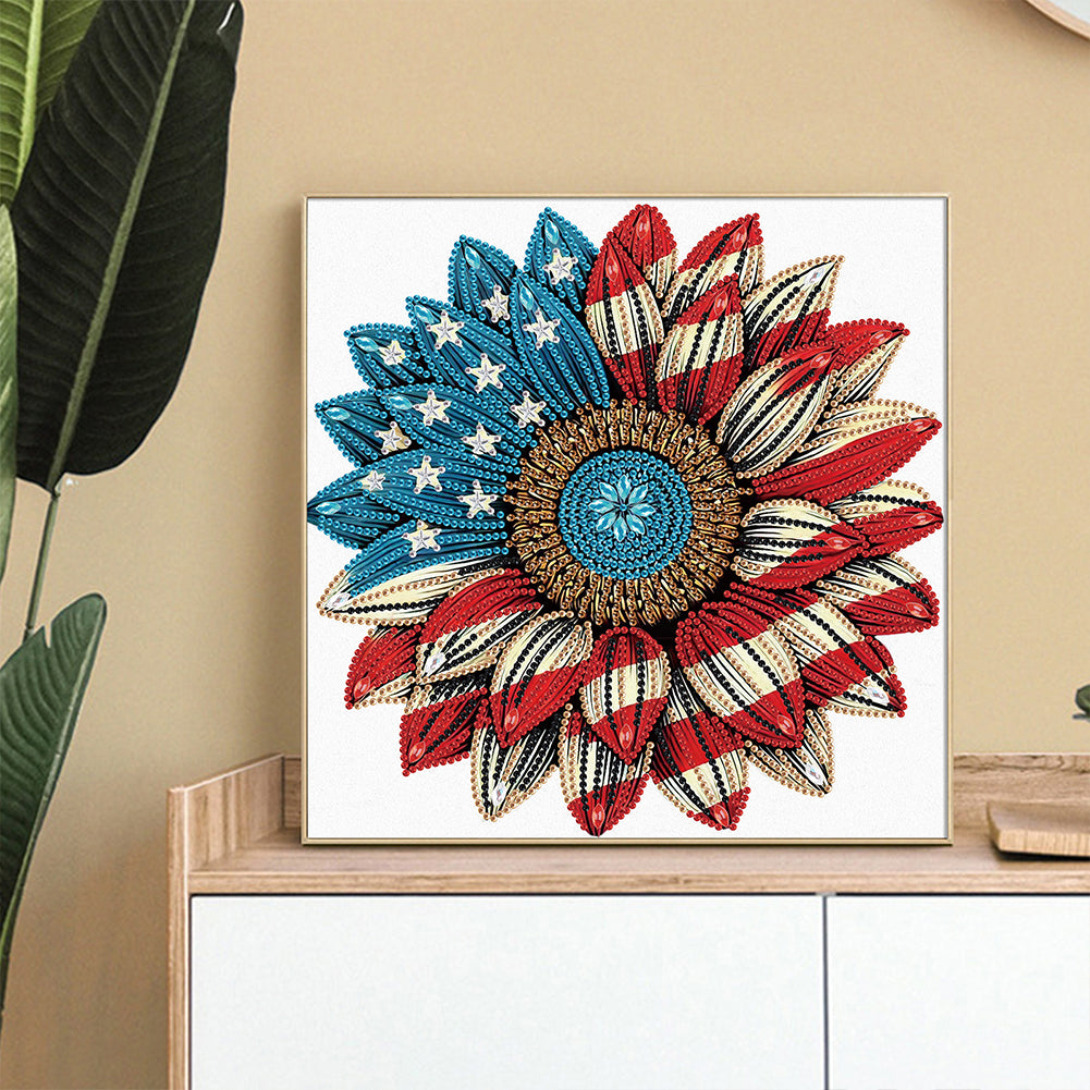Diamond Painting - Partial Special Shaped - Independence Day Flowers (30*30CM)