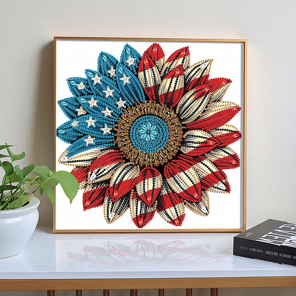 Diamond Painting - Partial Special Shaped - Independence Day Flowers (30*30CM)