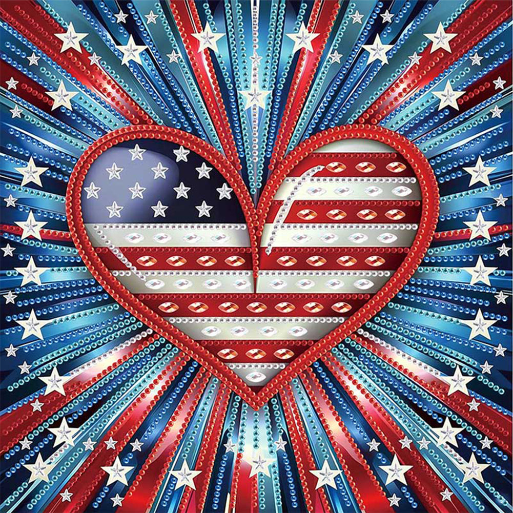 Diamond Painting - Partial Special Shaped - Independence Day Love (30*30CM)
