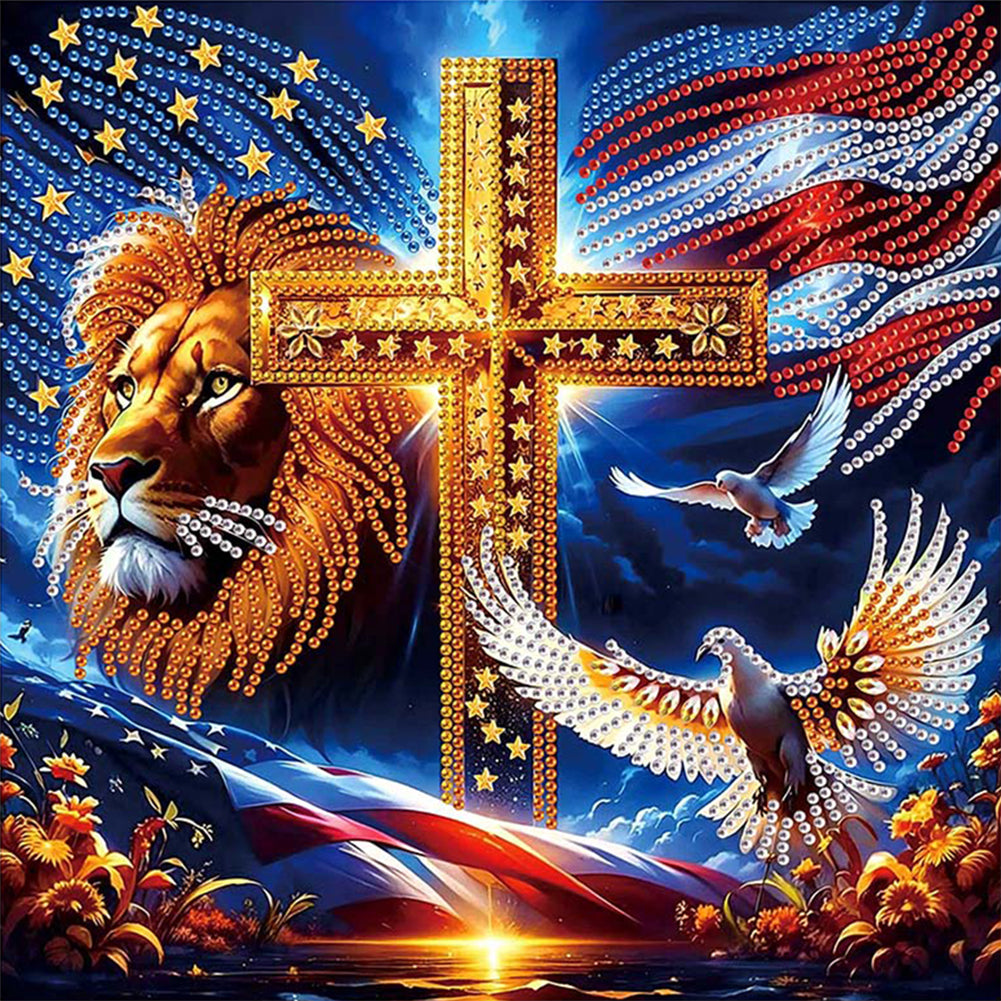 Diamond Painting - Partial Special Shaped - Independence Day Lion (30*30CM)