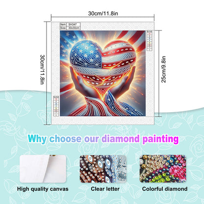 Diamond Painting - Partial Special Shaped - Independence Day Love (30*30CM)