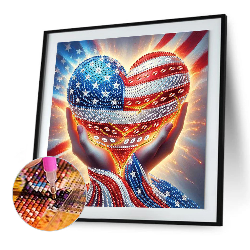 Diamond Painting - Partial Special Shaped - Independence Day Love (30*30CM)