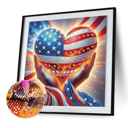 Diamond Painting - Partial Special Shaped - Independence Day Love (30*30CM)