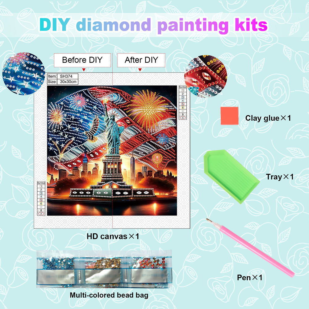 Diamond Painting - Partial Special Shaped - Independence Day Statue Of Liberty (30*30CM)