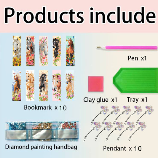 10 Pcs Special Shape Horse Diamond Painting Bookmarks for Adults DIY Art Craft