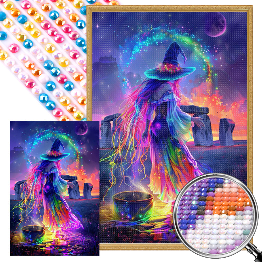AB Diamond Painting - Full Round - Mysterious Witch Under The Moon (40*50CM)