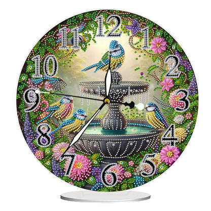 Acrylic Special Shape Garden Bird 5D Diamond Painting Clock Art Craft for Adults