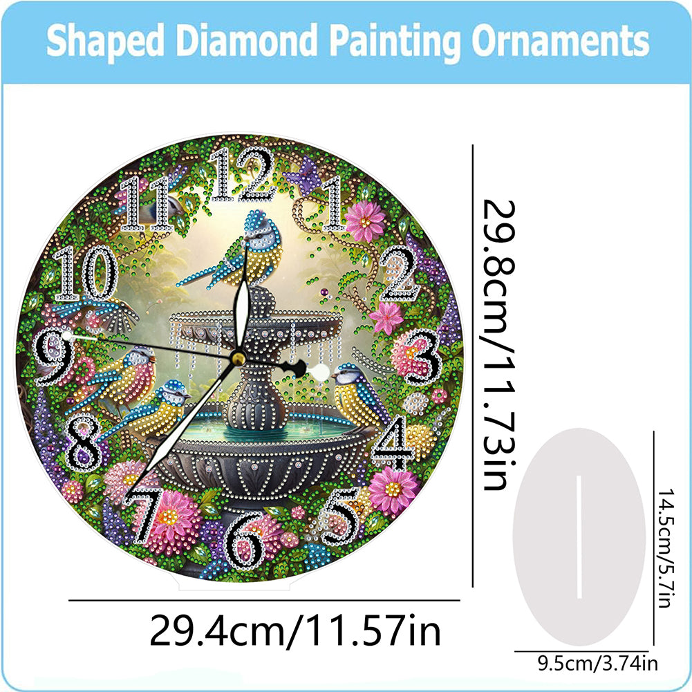 Acrylic Special Shape Garden Bird 5D Diamond Painting Clock Art Craft for Adults