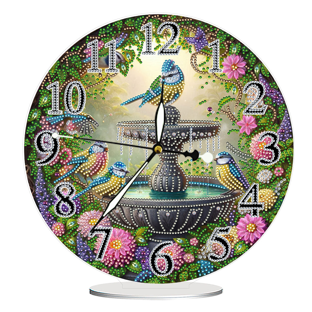 Acrylic Special Shape Garden Bird 5D Diamond Painting Clock Art Craft for Adults