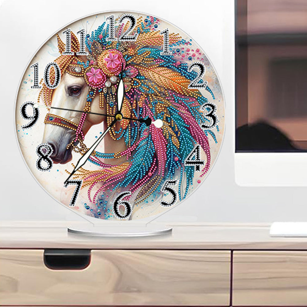 Acrylic Special Shape Horse 5D Diamond Painting Clock Art Craft for Adults