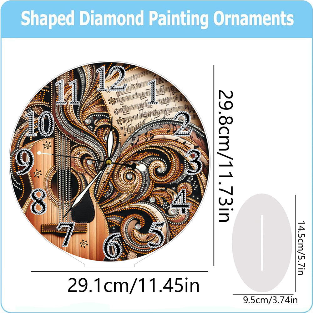 Acrylic Special Shape Piano Sheet Music 5D Diamond Painting Clock Art Craft