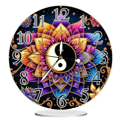 Acrylic Special Shape Yin Yang Lotus 5D Diamond Painting Clock Art Craft