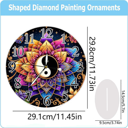 Acrylic Special Shape Yin Yang Lotus 5D Diamond Painting Clock Art Craft