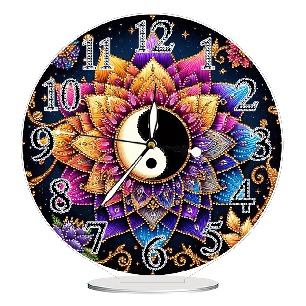 Acrylic Special Shape Yin Yang Lotus 5D Diamond Painting Clock Art Craft