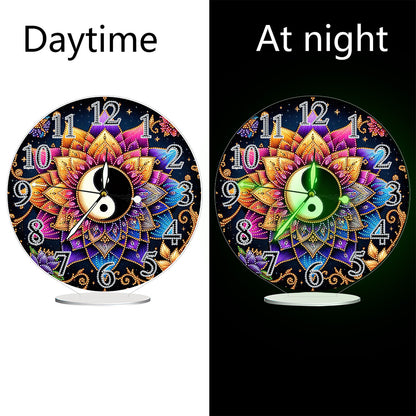 Acrylic Special Shape Yin Yang Lotus 5D Diamond Painting Clock Art Craft