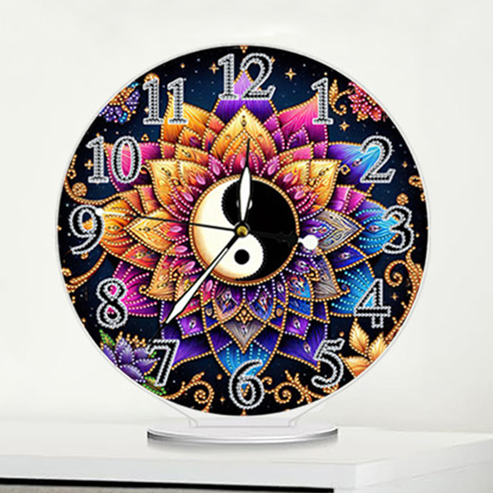 Acrylic Special Shape Yin Yang Lotus 5D Diamond Painting Clock Art Craft