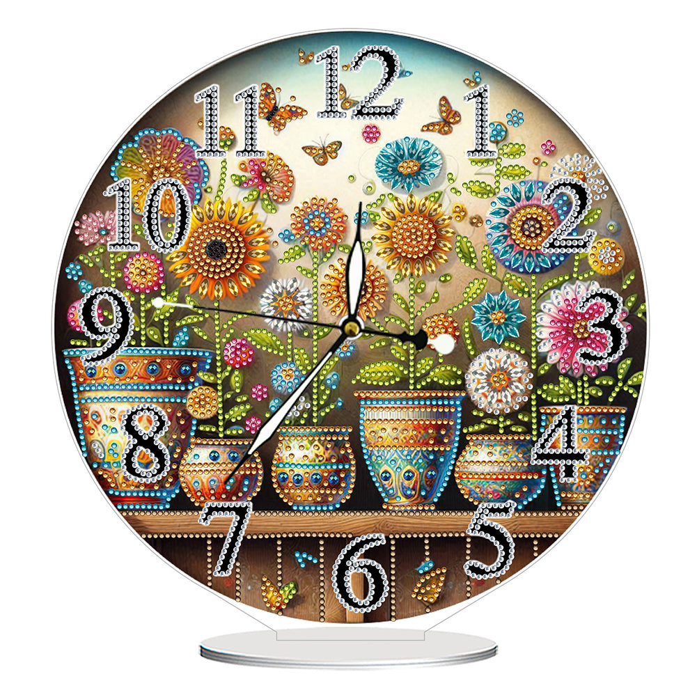Acrylic Special Shape Garden Potted Plant 5D Diamond Painting Clock Art Craft