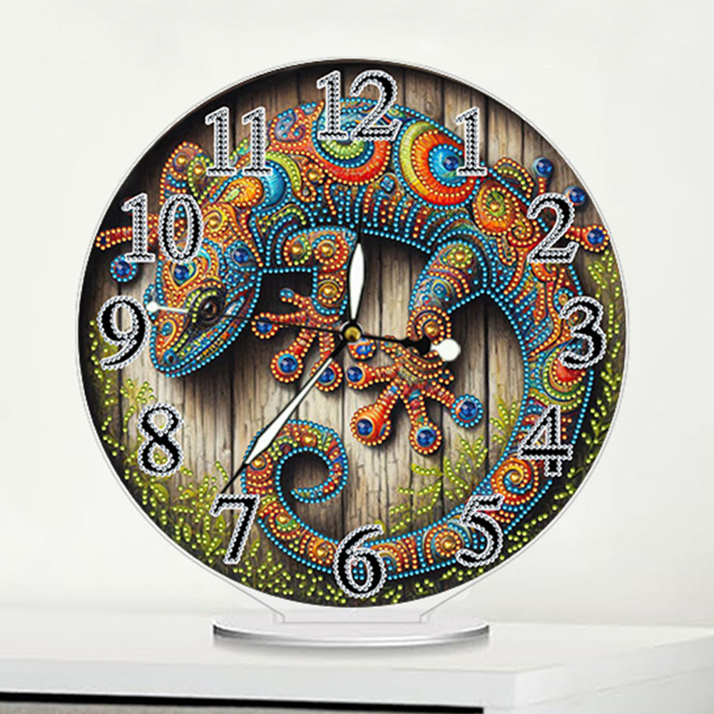 Acrylic Special Shape Lizard 5D Diamond Painting Clock Art Craft for Adults