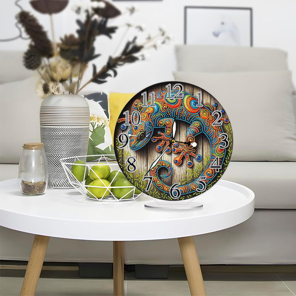 Acrylic Special Shape Lizard 5D Diamond Painting Clock Art Craft for Adults