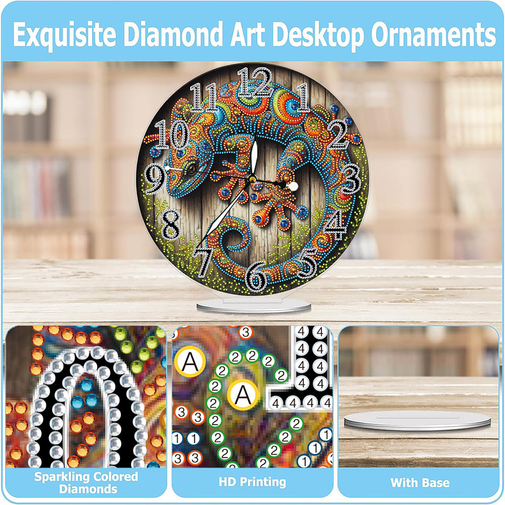 Acrylic Special Shape Lizard 5D Diamond Painting Clock Art Craft for Adults