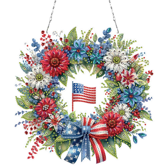 Independence Day Wreath DIY Diamond Painting Art Pendant Kit for Art Crafts