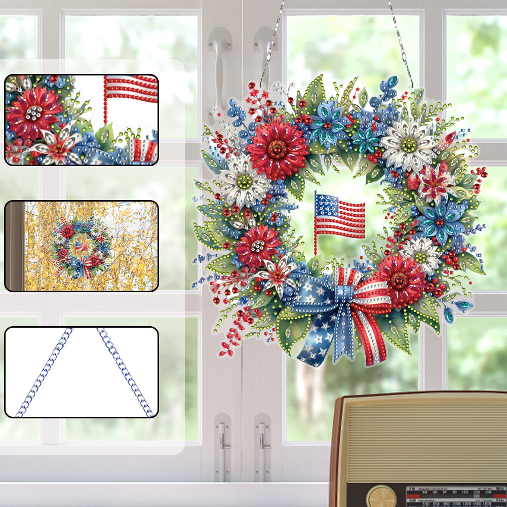 Independence Day Wreath DIY Diamond Painting Art Pendant Kit for Art Crafts