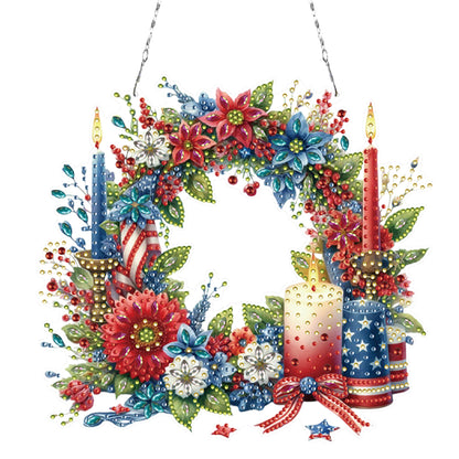 Independence Day Wreath Candles DIY Diamond Painting Art Pendant for Art Crafts