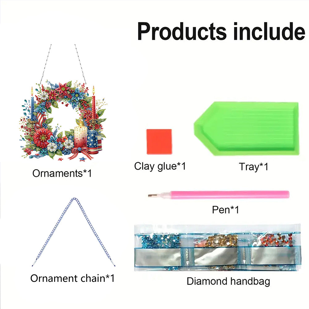Independence Day Wreath Candles DIY Diamond Painting Art Pendant for Art Crafts