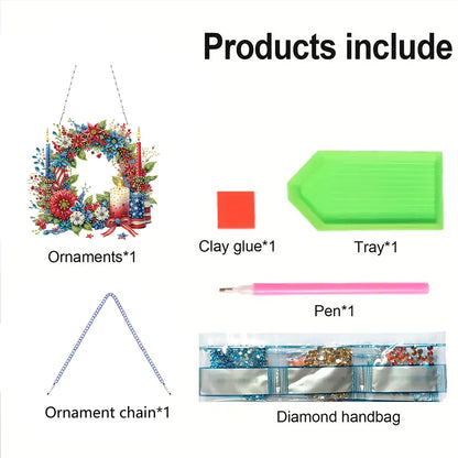 Independence Day Wreath Candles DIY Diamond Painting Art Pendant for Art Crafts