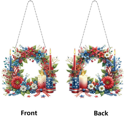 Independence Day Wreath Candles DIY Diamond Painting Art Pendant for Art Crafts