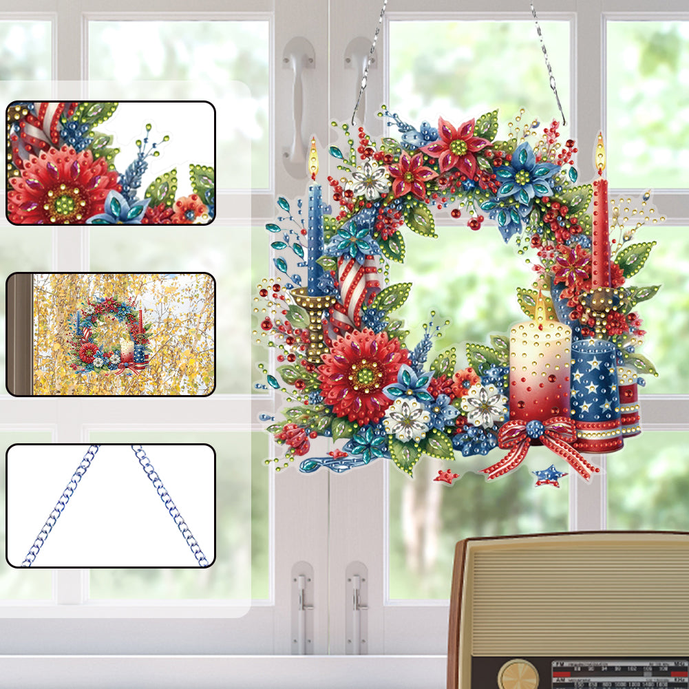 Independence Day Wreath Candles DIY Diamond Painting Art Pendant for Art Crafts