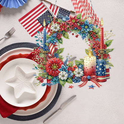 Independence Day Wreath Candles DIY Diamond Painting Art Pendant for Art Crafts
