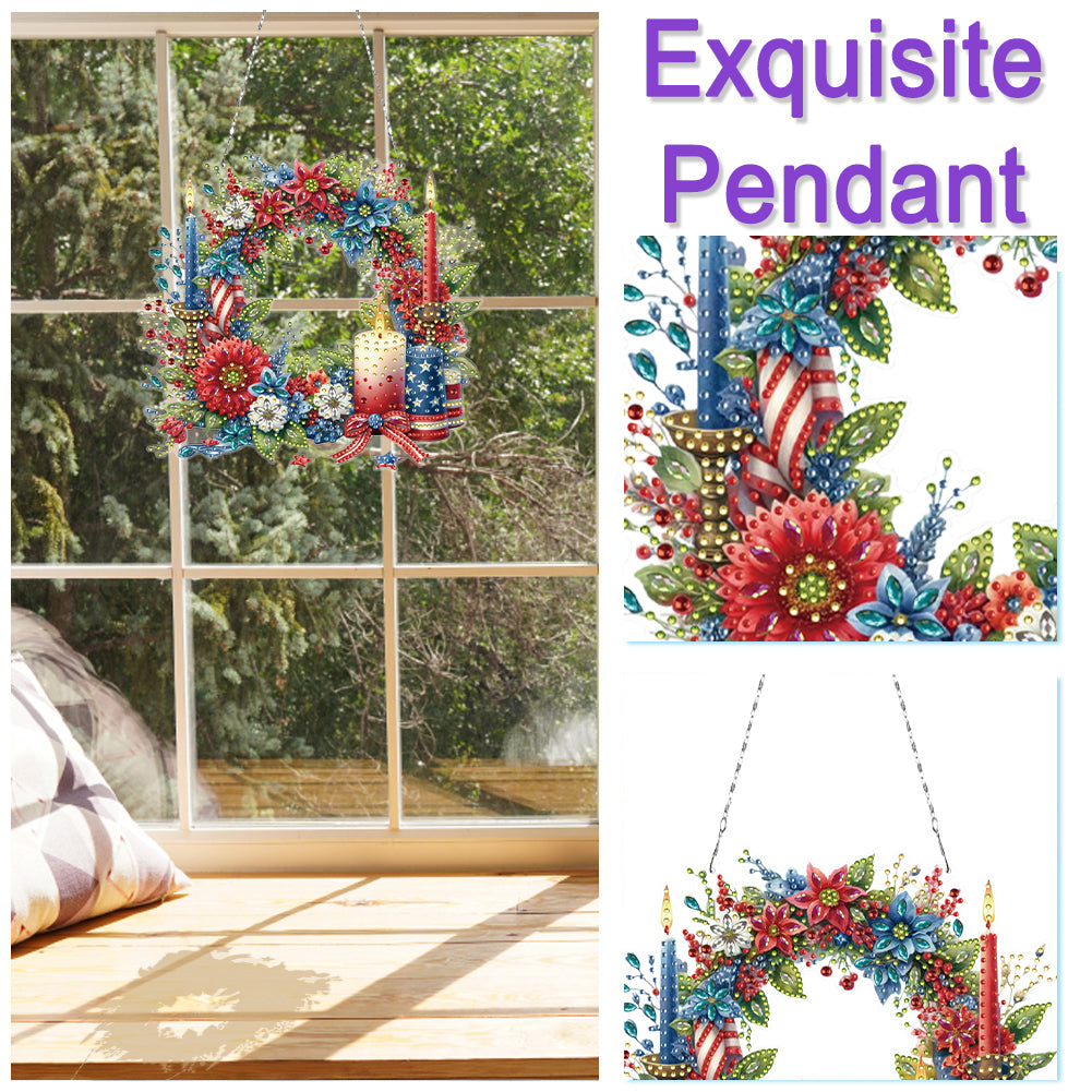 Independence Day Wreath Candles DIY Diamond Painting Art Pendant for Art Crafts