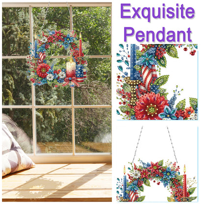 Independence Day Wreath Candles DIY Diamond Painting Art Pendant for Art Crafts