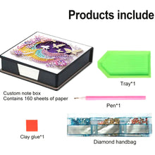 Load image into Gallery viewer, Leather Girl Diamond Painting Notecard Box Rhinestones Post It Dispenser
