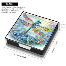 Load image into Gallery viewer, Leather Dragonfly Diamond Painting Notecard Box Rhinestones Post It Dispenser
